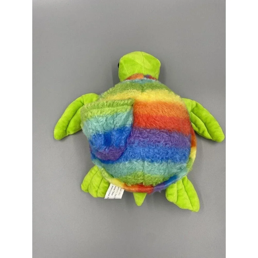 10 Inch Colorful Turtle Tortoise Plush W/ Rainbow Colored Top With Pocket